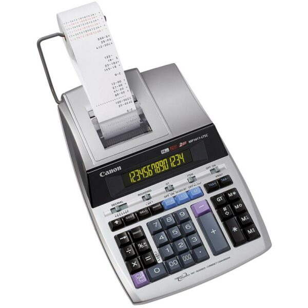Calculator de birou CANON, MP-1411LTSC, ecran 14 digiti, Ribon, functie business, tax si conversie moneda, gri, „BE2497B001AA” (timbru verde 0.18 lei)