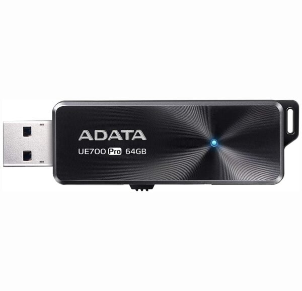 MEMORIE USB 3.2 ADATA 64 GB, retractabila, carcasa aluminiu, negru, „AUE700PRO-64G-CBK” (timbru verde 0.03 lei)