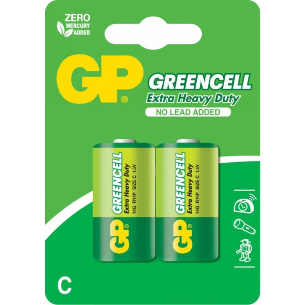 Baterie GP Batteries, Greencell C (R14) 1.5V carbon zinc, blister 2 buc. „GP14G-2UE2” „GPPCC14KC005” (timbru verde 0.04 lei)