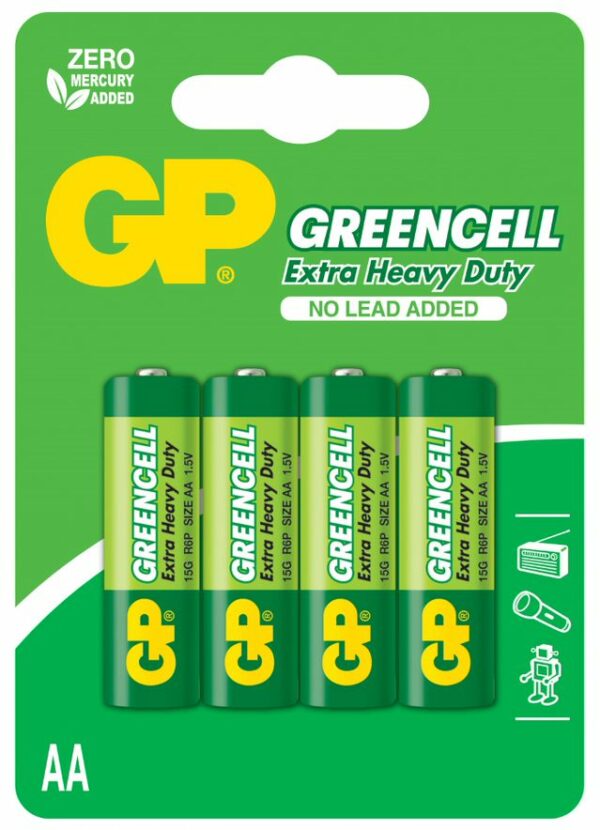 Baterie GP Batteries, Greencell AA (LR6) 1.5V carbon zinc, shrink 4 buc. „GP15GEB-2S4” „GPPCC15KC031” (timbru verde 0.08 lei)