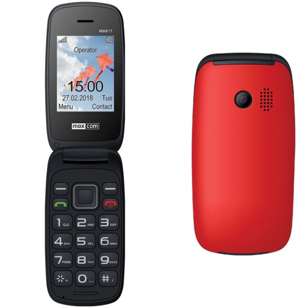 Telefon cu butoane, Maxcom, „MM817” ecran 2.4 inch, dual sim, rez. camera 0.3 Mpix, 2G, OEM, acumulator 800 mAh, rosu, „MM817 Red” (timbru verde 0.55 lei)