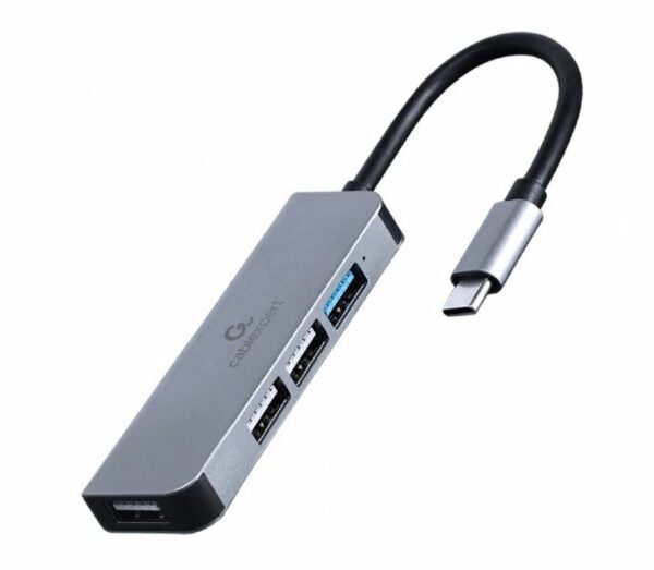 HUB extern GEMBIRD, porturi USB: USB 3.1 x 1, USB 2.0 x 3, conectare prin USB Type-C, argintiu, „UHB-CM-U3P1U2P3-01” (timbru verde 0.8 lei)