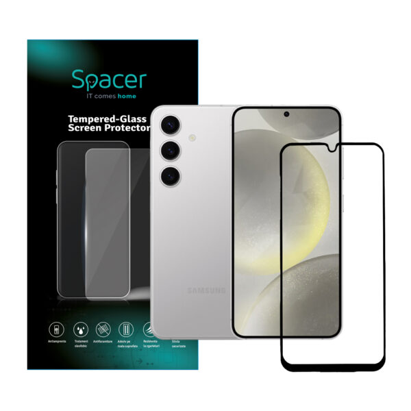 FOLIE STICLA Spacer pentru Samsung Galaxy A24, grosime 0.3mm, acoperire totala ecran, strat special anti-ulei si anti-amprenta, Tempered Glass, sticla 9D, duritate 9H „SPPG-SM-GX-A24-TG”