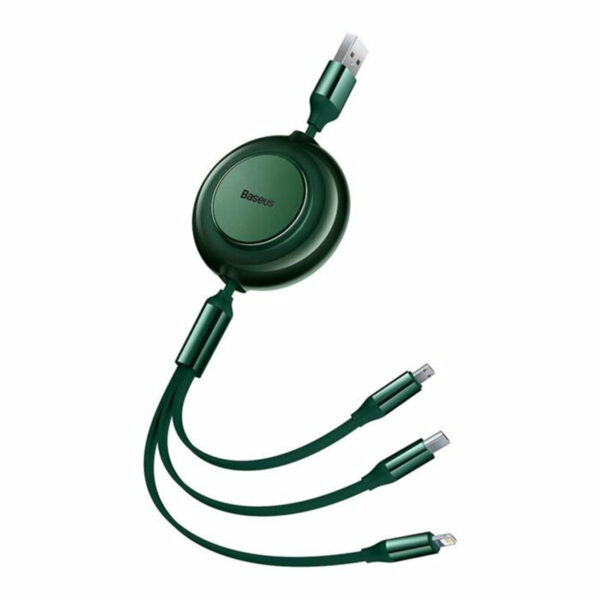 CABLU alimentare si date Baseus Bright Mirror 2 One-for-three Retractable, pt. smartphone, USB la Micro-USB + Lightning Iphone + USB Type-C 3.5A, 1.1m, verde „CAMJ010006” (timbru verde 0.18 lei) – 6932172609085